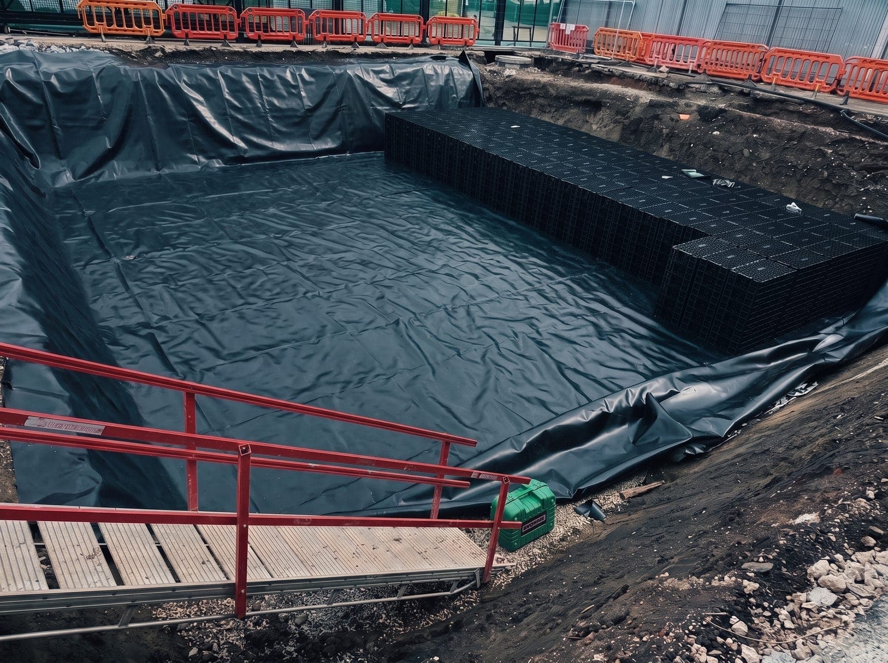 Geocellular attenuation tank · lined excavation
