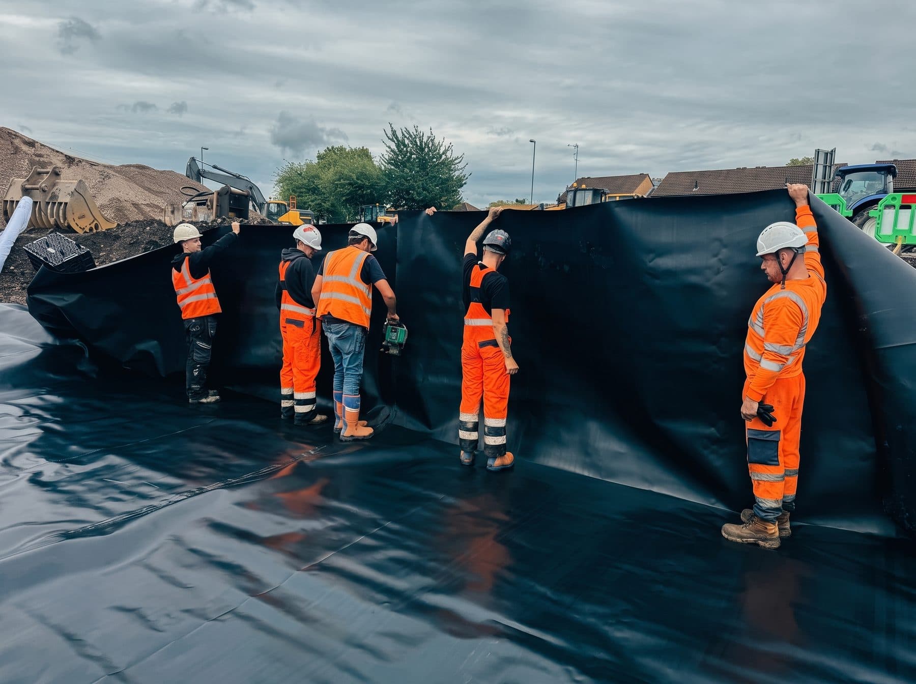 Crew dressing the liner up the banks