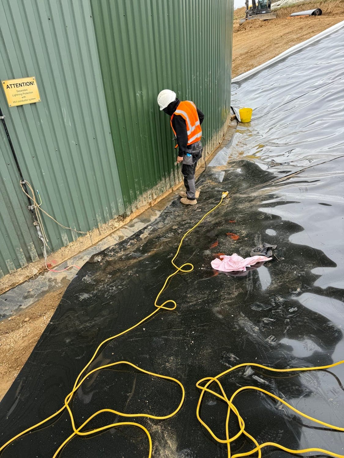 Membrane welded up to the digester tank wall at the Bognor Regis AD plant