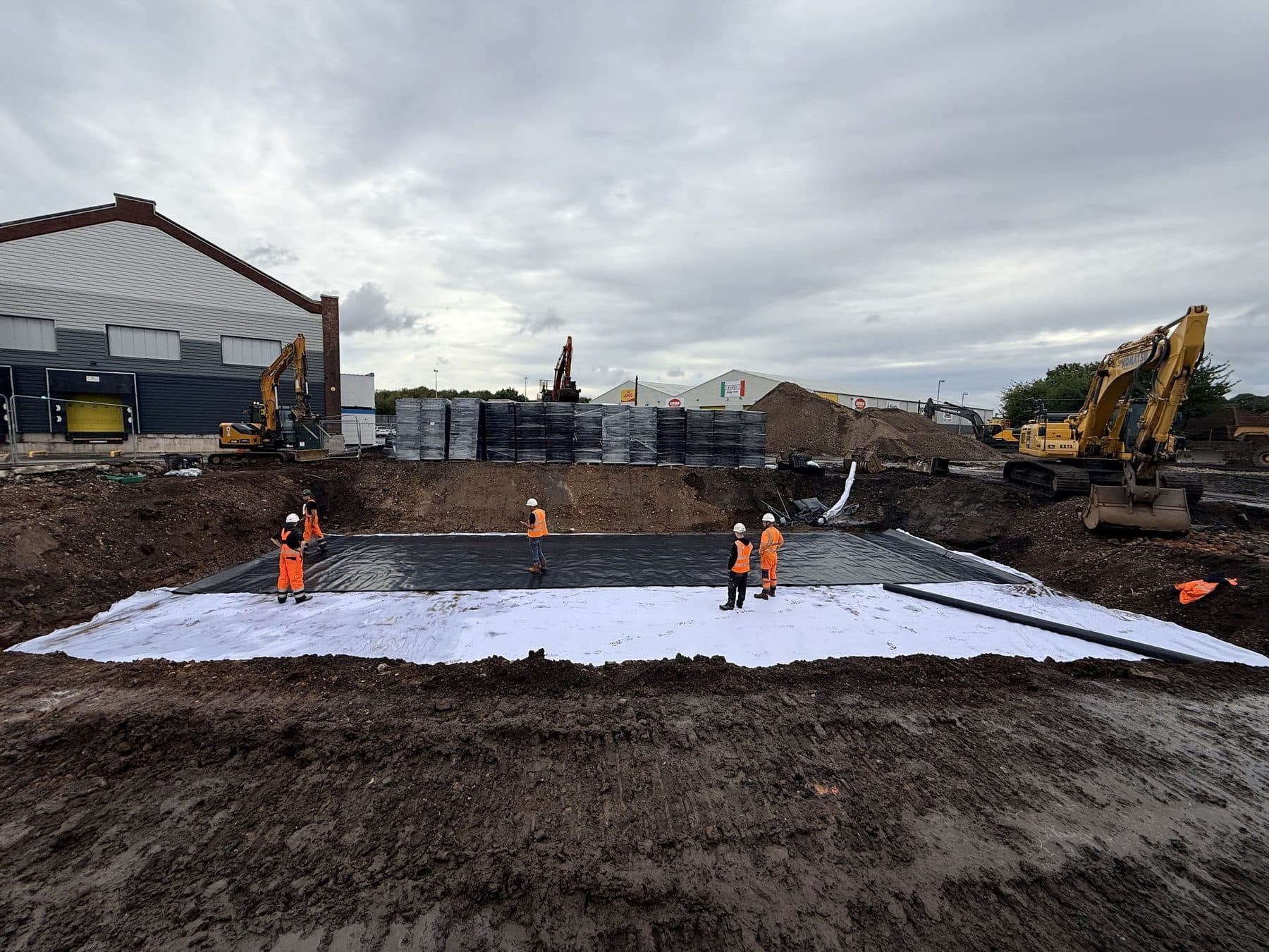 Crew across the lined base