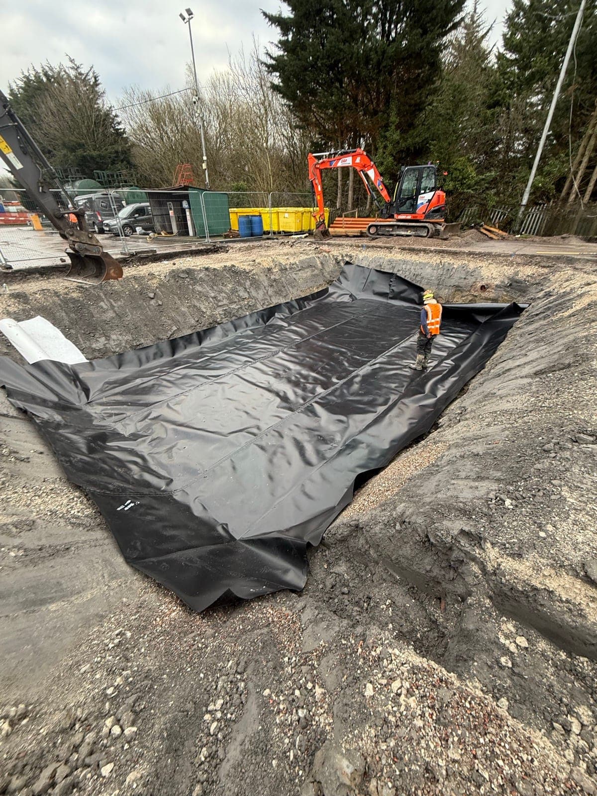 Welded membrane over fleece on the Liverpool site